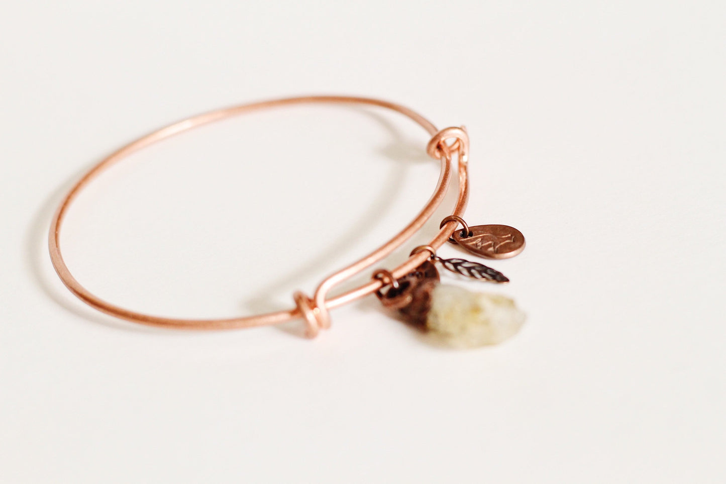 Citrine Copper Bracelet - Electroformed Citrine Bracelet - Adjustable Copper Charm Bracelet