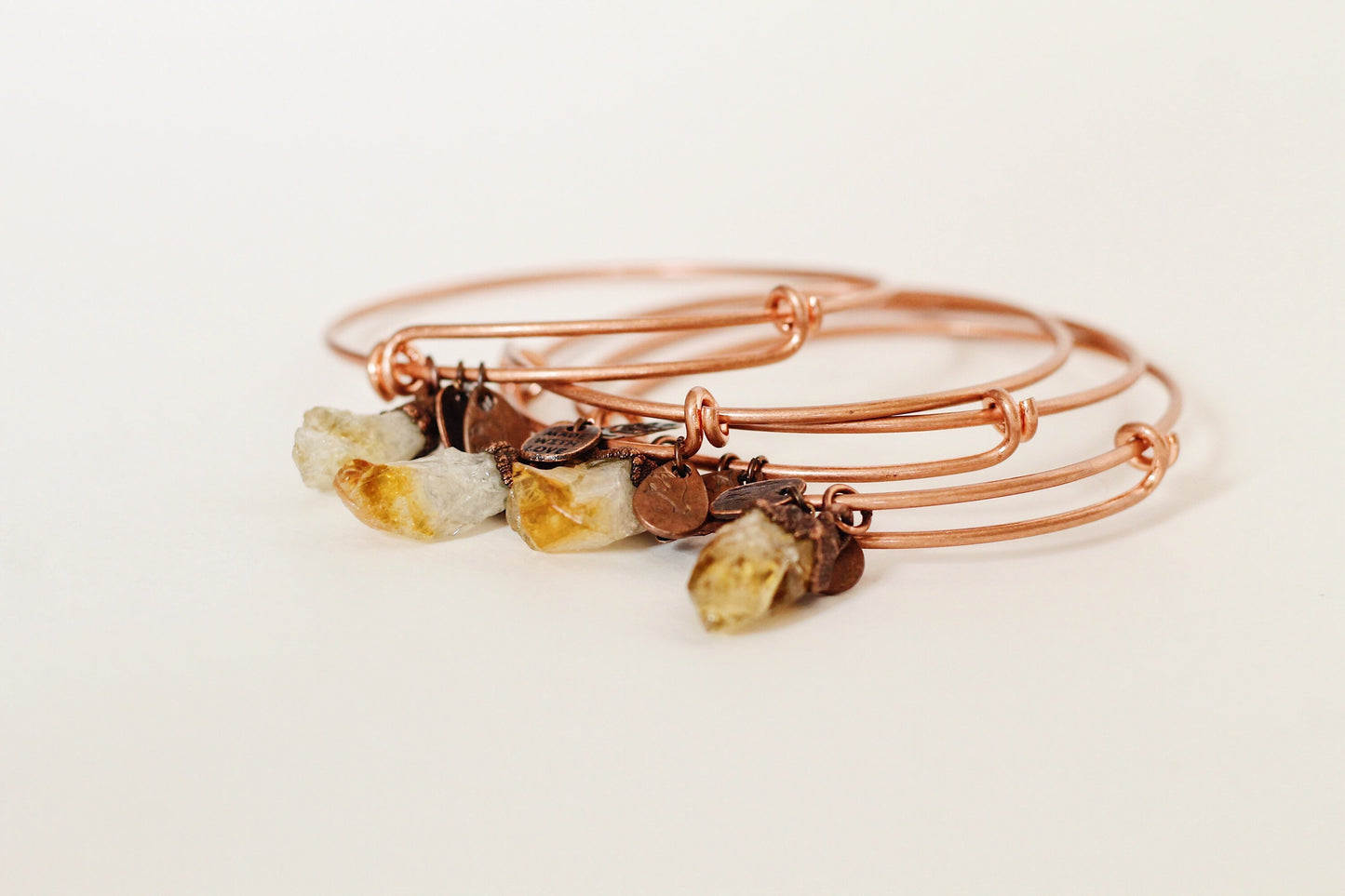 Citrine Copper Bracelet - Electroformed Citrine Bracelet - Adjustable Copper Charm Bracelet