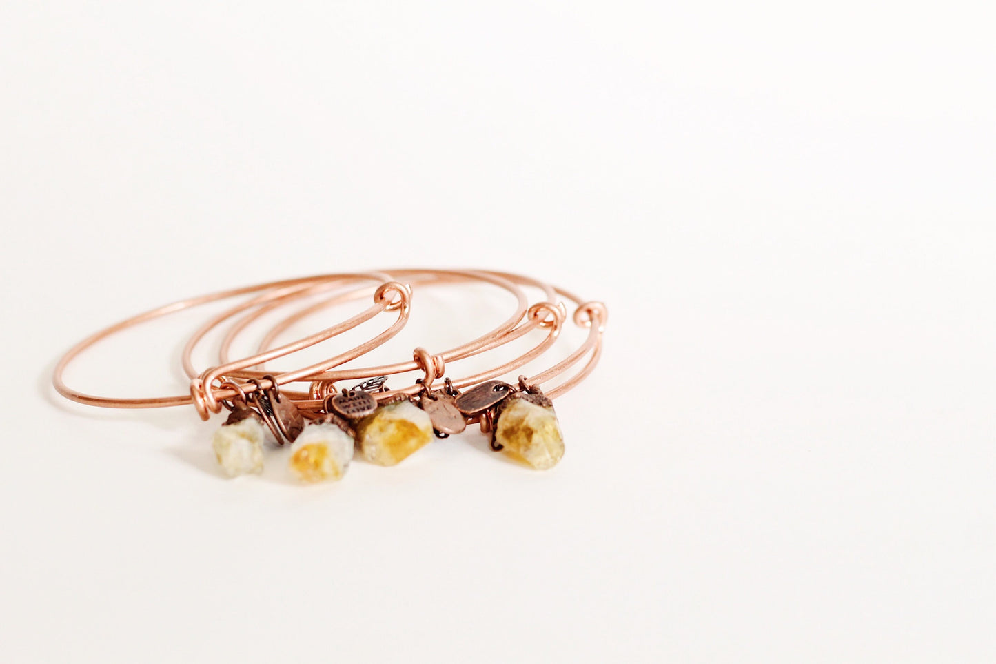 Citrine Copper Bracelet - Electroformed Citrine Bracelet - Adjustable Copper Charm Bracelet