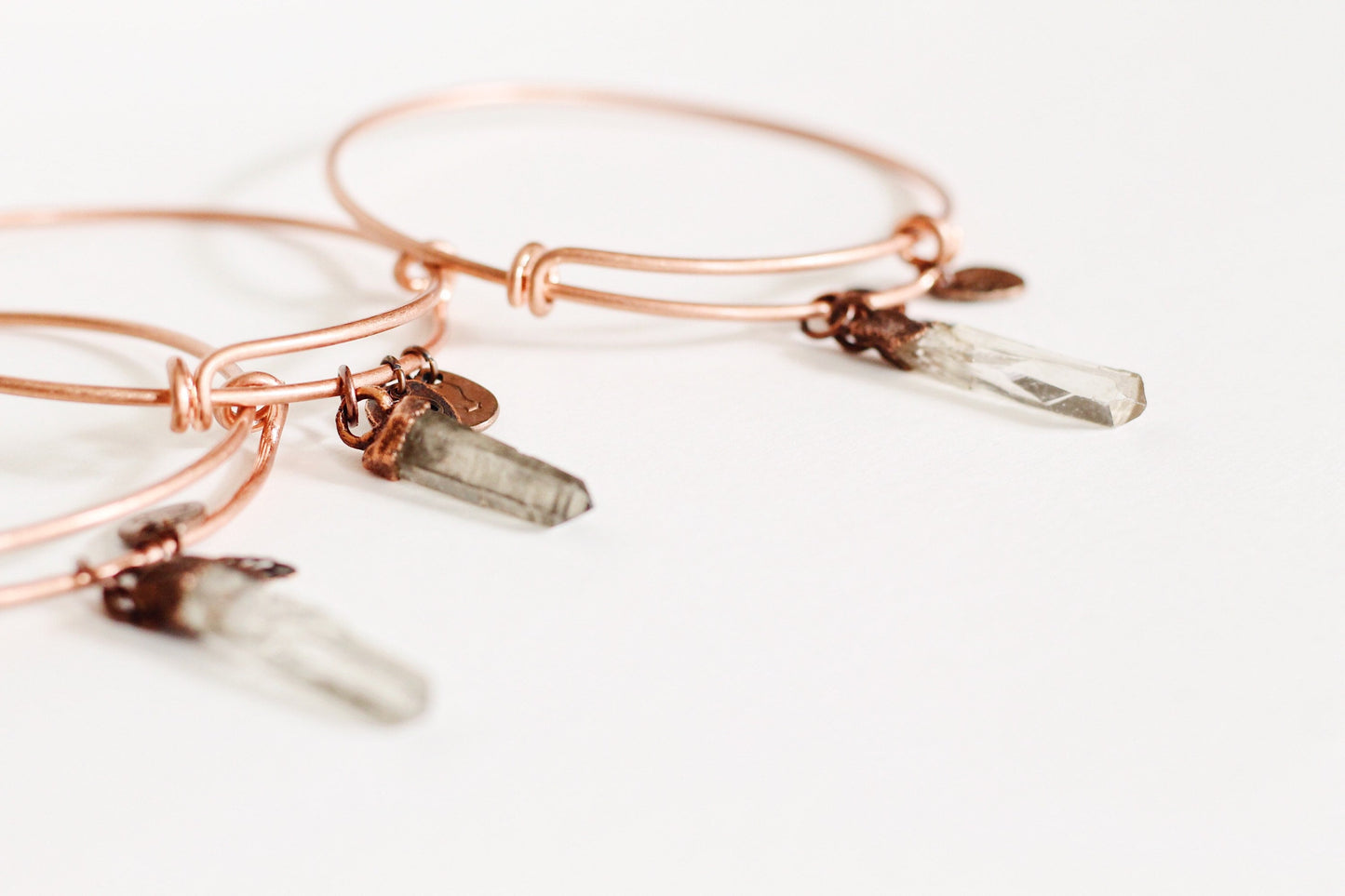 Quartz Crystal Copper Bracelet - Electroformed Crystal Bracelet - Adjustable Copper Charm Bracelet