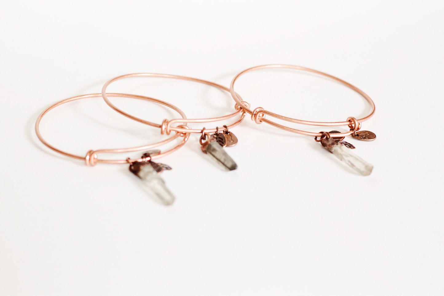 Quartz Crystal Copper Bracelet - Electroformed Crystal Bracelet - Adjustable Copper Charm Bracelet