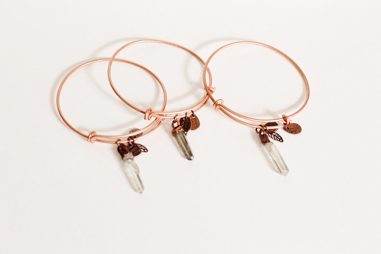 Quartz Crystal Copper Bracelet - Electroformed Crystal Bracelet - Adjustable Copper Charm Bracelet