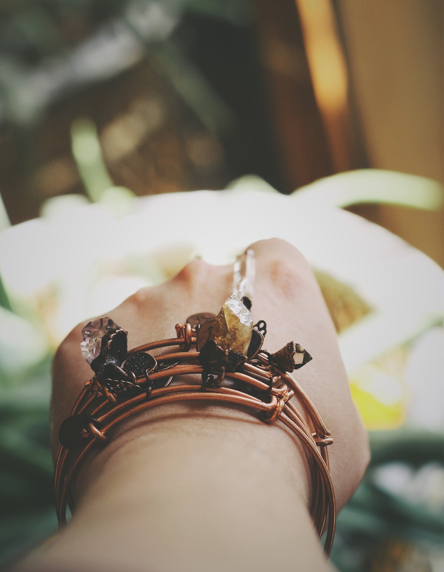 Amethyst Copper Bracelet - Electroformed Amethyst Bracelet - Adjustable Copper Charm Bracelet