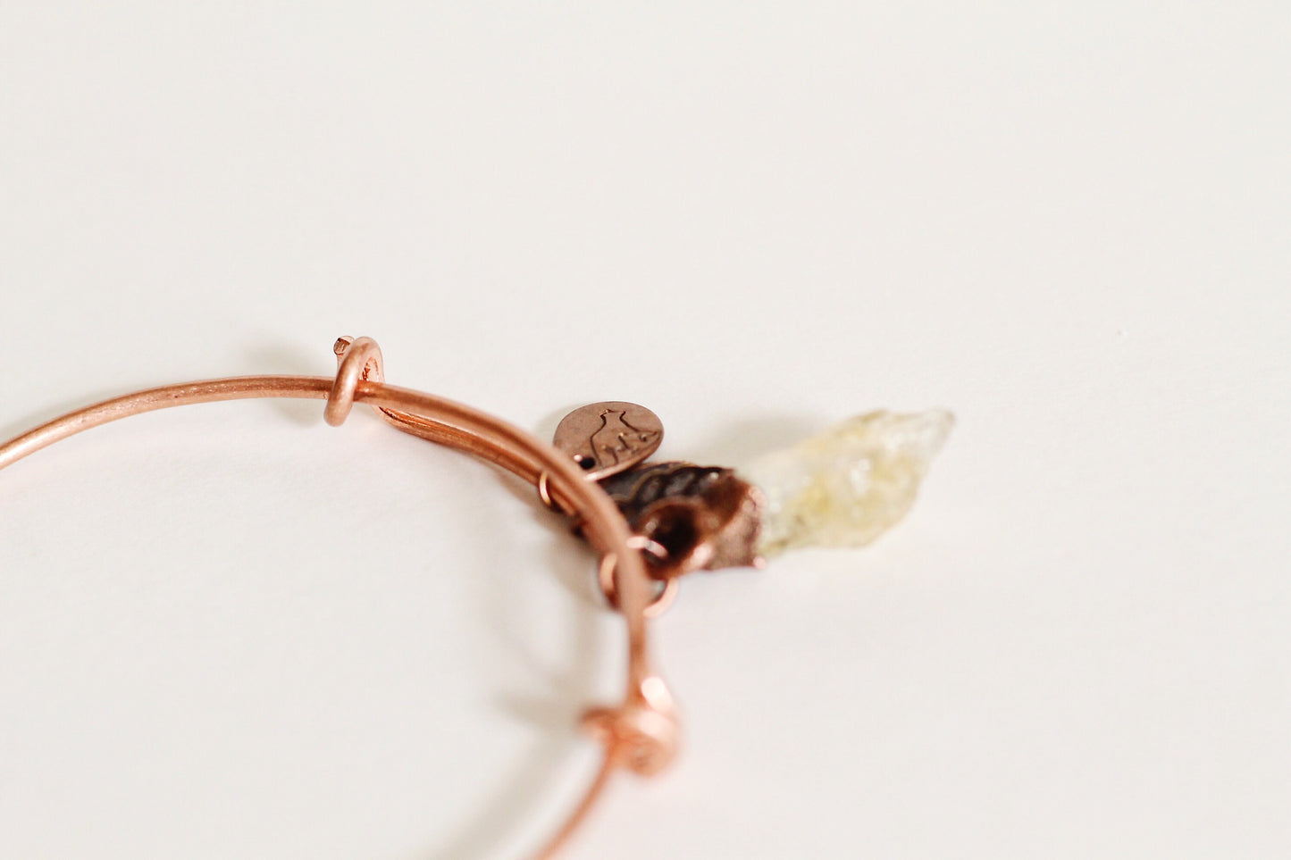Citrine Copper Bracelet - Electroformed Citrine Bracelet - Adjustable Copper Charm Bracelet