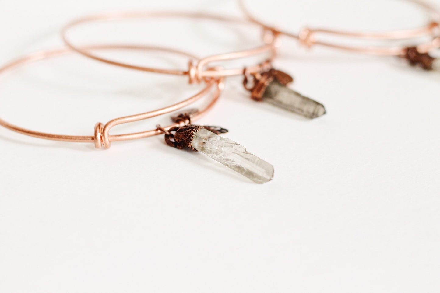 Quartz Crystal Copper Bracelet - Electroformed Crystal Bracelet - Adjustable Copper Charm Bracelet