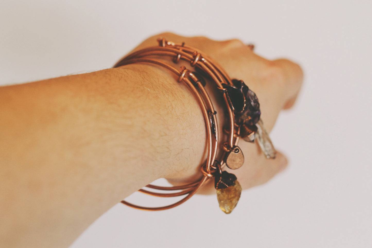 Quartz Crystal Copper Bracelet - Electroformed Crystal Bracelet - Adjustable Copper Charm Bracelet