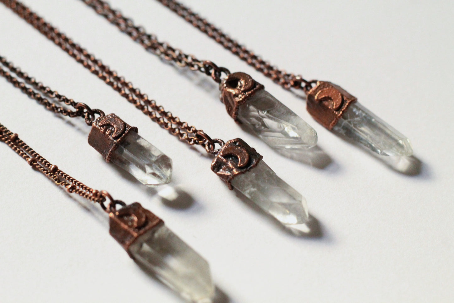 Crystal Moon Necklace - Quartz Crystal Moon Necklace - Crystal Quartz Necklace - Crystal Point Necklace - Electroformed Crystal Necklace