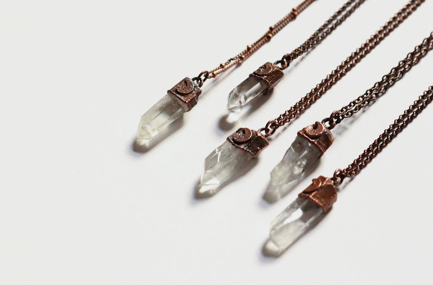 Crystal Moon Necklace - Quartz Crystal Moon Necklace - Crystal Quartz Necklace - Crystal Point Necklace - Electroformed Crystal Necklace