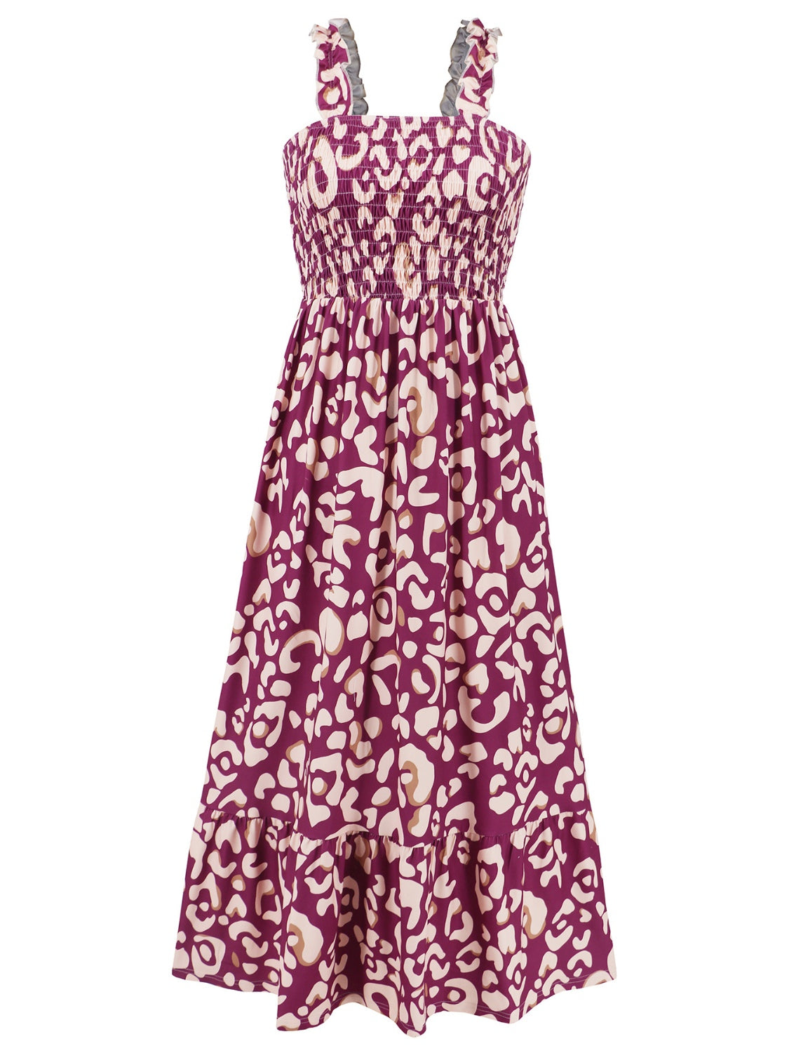 Smocked Printed Square Neck Sleeveless Dress