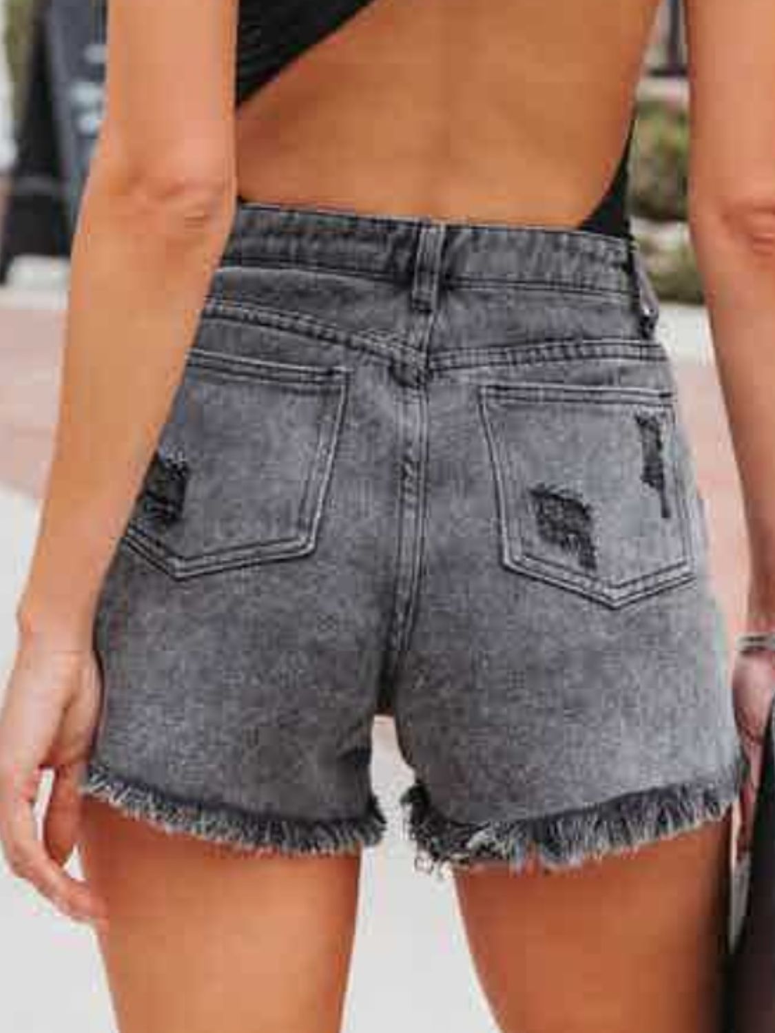 Daisy Who? Distressed Fringe Denim Shorts with Pockets