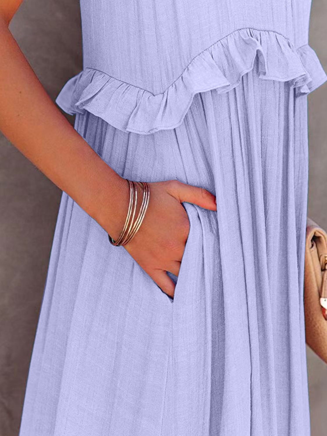 Ruffled Sleeveless Maxi Dress with Pockets