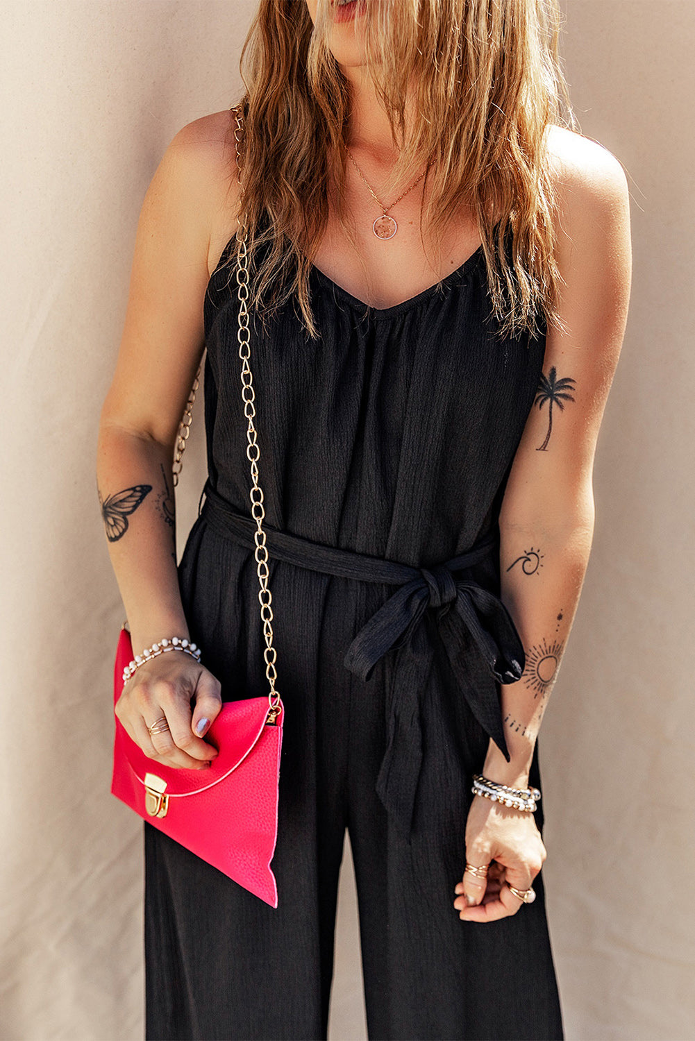 Tied V-Neck Spaghetti Strap Jumpsuit