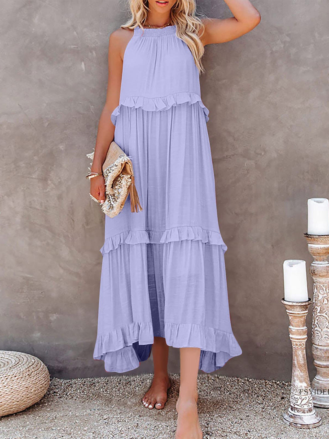 Ruffled Sleeveless Maxi Dress with Pockets