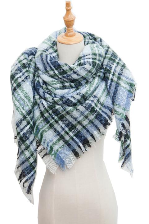 Plaid Raw Hem Polyester Scarf