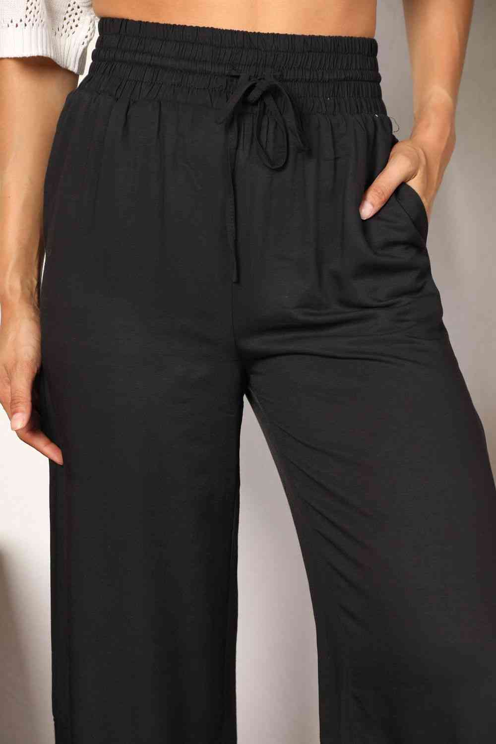 Double Take Drawstring Smocked Waist Wide Leg Pants