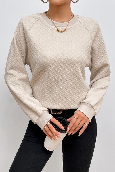 Texture Round Neck Long Sleeve Sweatshirt