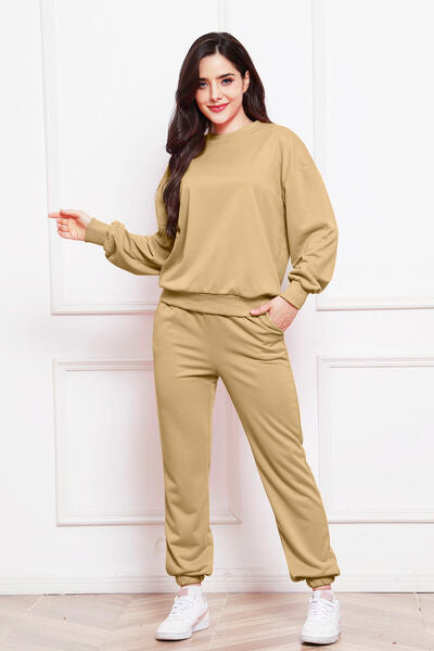 Round Neck Long Sleeve Sweatshirt and Pants Set