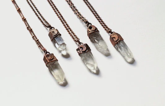Crystal Moon Necklace - Quartz Crystal Moon Necklace - Crystal Quartz Necklace - Crystal Point Necklace - Electroformed Crystal Necklace