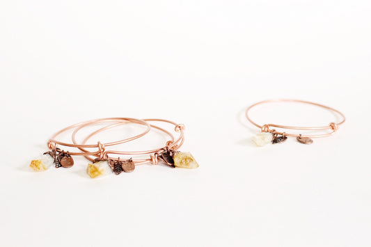 Citrine Copper Bracelet - Electroformed Citrine Bracelet - Adjustable Copper Charm Bracelet