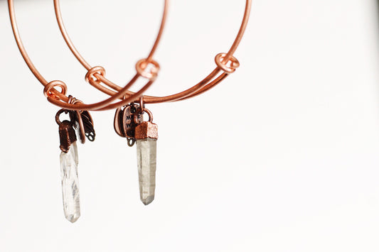 Quartz Crystal Copper Bracelet - Electroformed Crystal Bracelet - Adjustable Copper Charm Bracelet